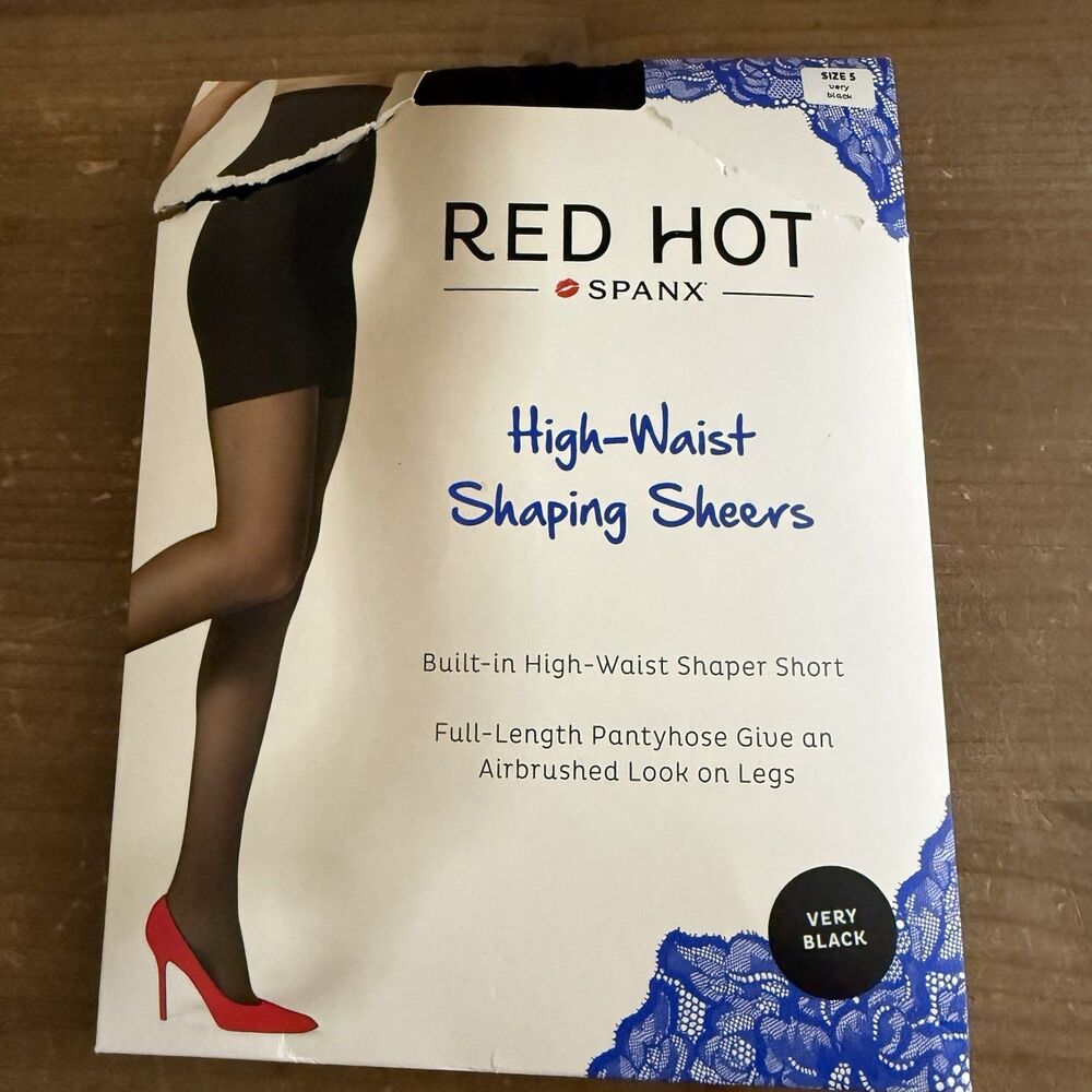 Red Hot by Spanx Shaping Sheers Pantyhose – Size 5 Very Black – Built-In Shaper